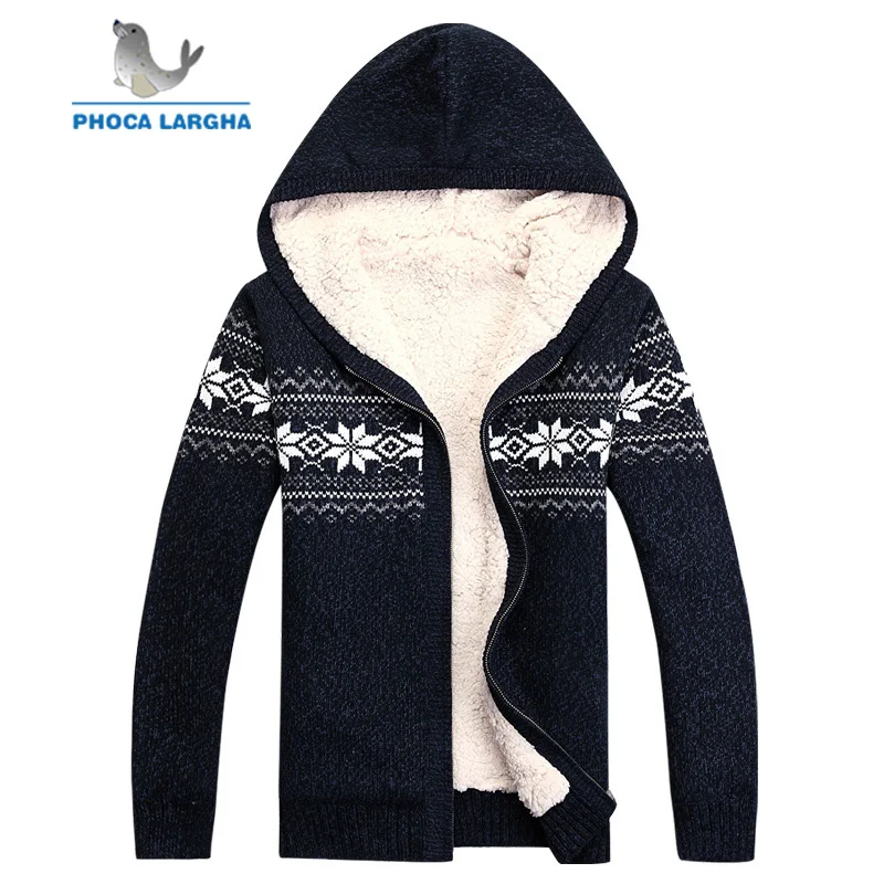 Новый мужской вязаный свитер с капюшоном зимний шерстяной кардиган узором