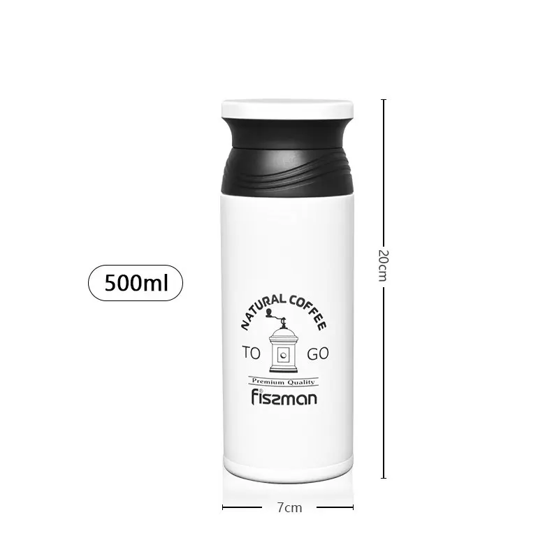 White FISSMAN 500 мл Вакуумная бутылка с двойными стенками из нержавеющей стали, термос, портативная кофейная бутылка - Цвет: White