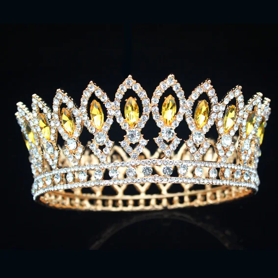 Gold Crystal Full Circle Bridal Queen Tiara Crown Vinatge Wedding Pageant Bride Hair Jewelry Accessories For Women Headpiece - Окраска металла: Gold Yellow