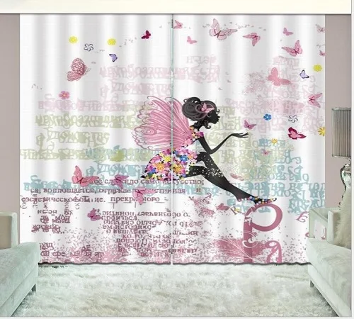 3D Curtains Butterfly Girl Print 3D Window Curtain Living Blackout Room Hotel Bedroom decorate Drapes Cortina Rideaux Custom size pillowcase - Цвет: 3D Curtains