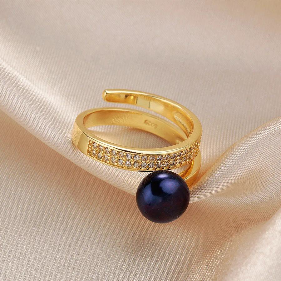 Женское кольцо с натуральным пресноводным жемчугом серебряное объемным