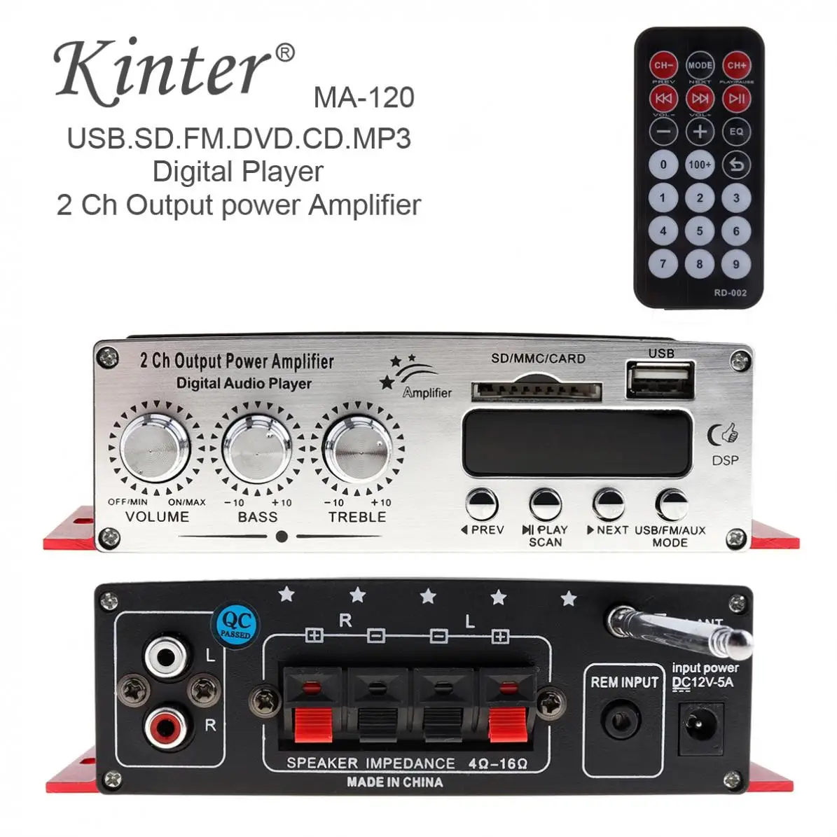2-канальный Hi-Fi усилитель мощности 20 Вт X 2 FM-радио стереоплеер поддержка USB / SD DVD/MP3