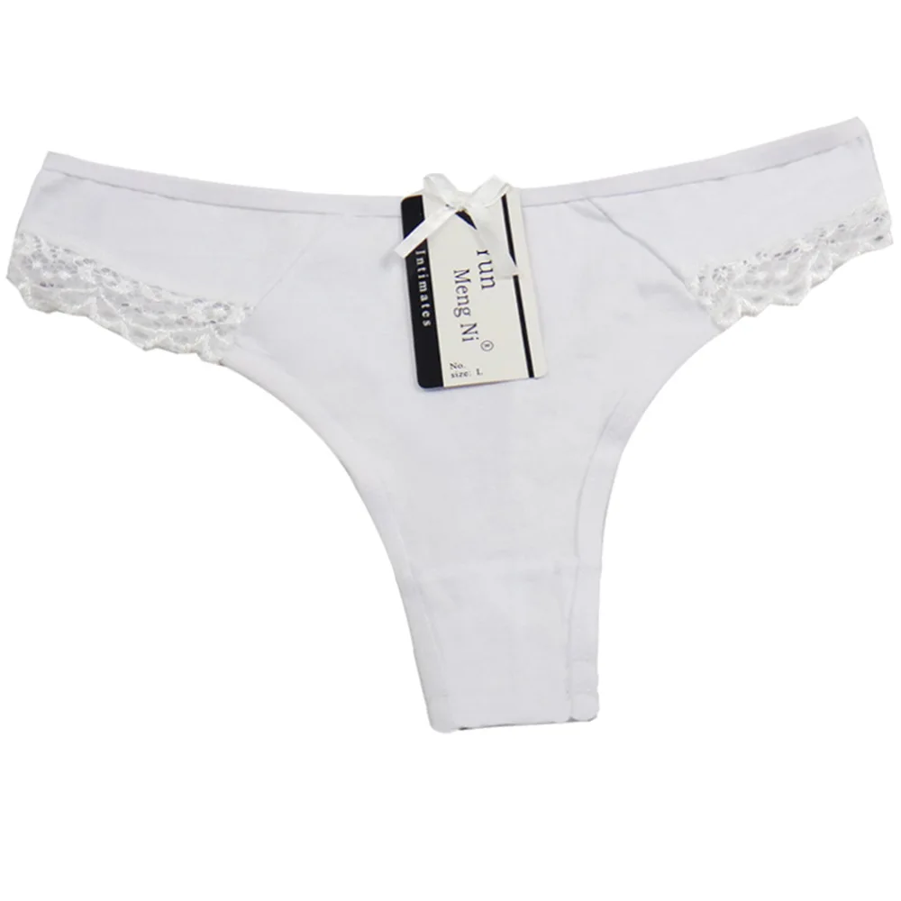 6 шт./лот одноцветные стринги с бантом и низкой посадкой дамское нижнее белье