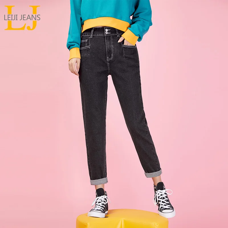 LEIJIJEANS новинка брюки талия низкая эластичная свободные Харлан длинные джинсы
