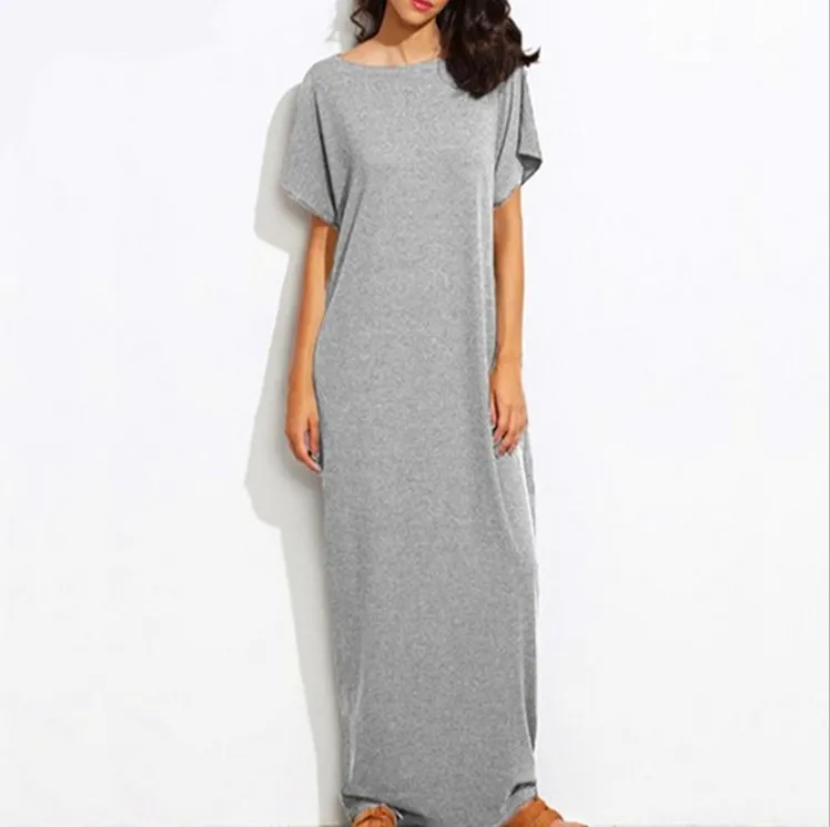 Женское Повседневное платье макси в стиле бохо свободное однотонное с круглым