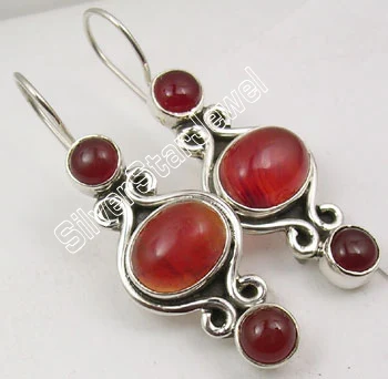 CARNELIAN Chanti Международный Серебряный невиданный красный гранат 3 драгоценных камней дизайнерские милые серьги-подвески 3,8 см - Окраска металла: CARNELIAN