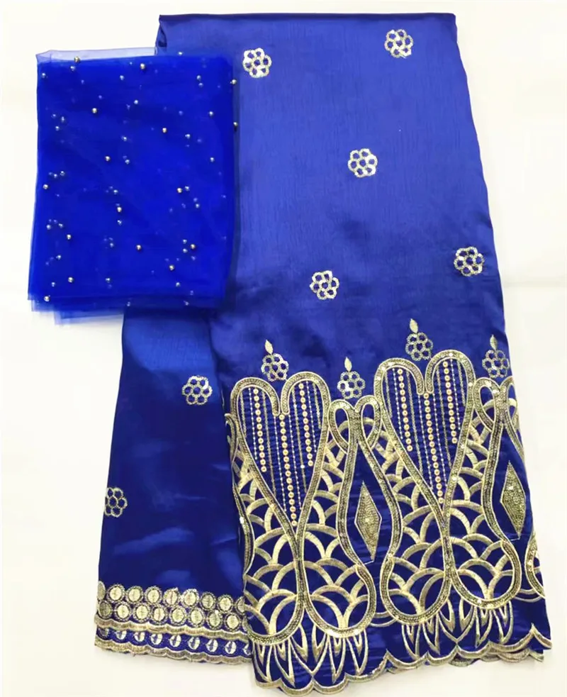 

Nigerian Lace fabric raw silk George lace fabric 2019 high quality African george fabrics with tulle lace for dress