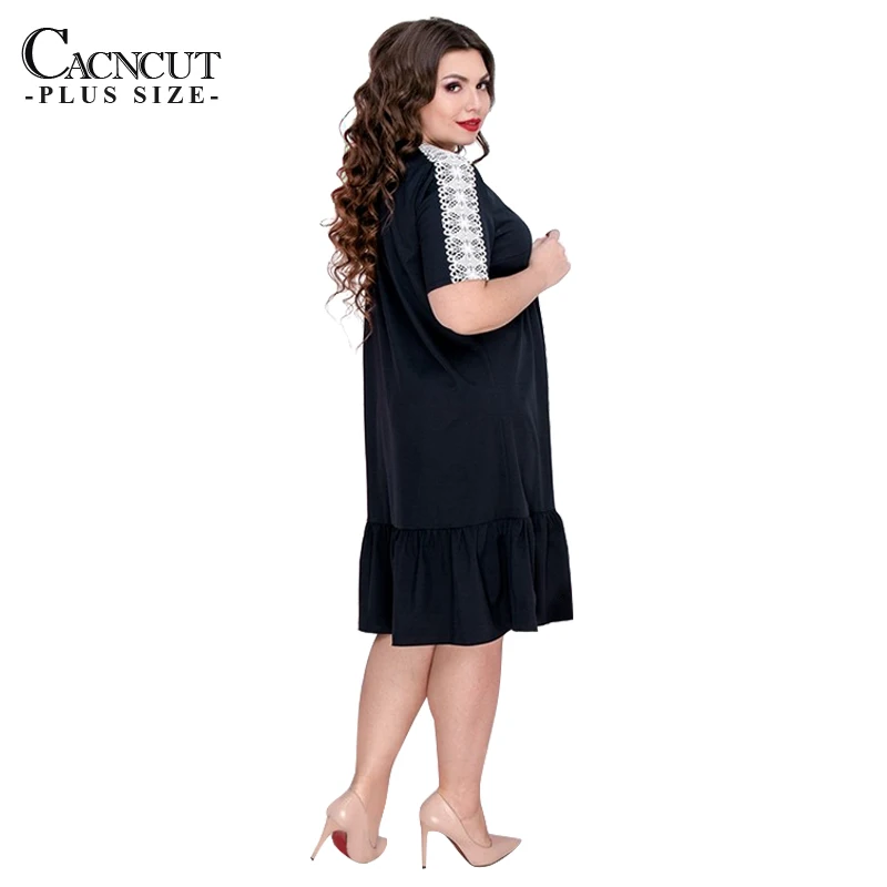 CACNCUT 5XL 6XL повседневные свободные летние кружевные платья большого размера женские вечерние платья до колен в стиле пэчворк женская одежда