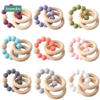 bopoobo 1pc baby bracelets rattle silicone beads bangles teething jewelry wooden beads bpa free breceletes baby teether