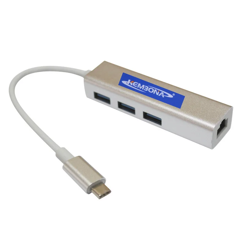 Хаб Usb Type C KEMBONA 4 в 1 сетевой адаптер 1000 Мбит/с с портом Ethernet и 3 портами USB 0