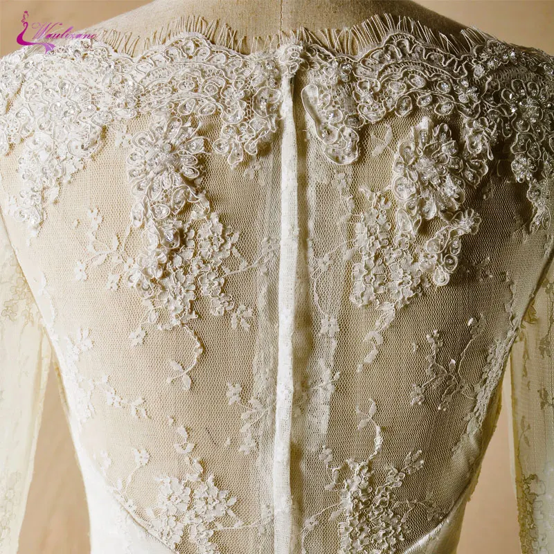 

Waulizane Beaded Crystals Appliques Scoop Ball Gown Wedding Dresses Full Sleeves Ruffled Organza Princess Bridal Gowns Customize