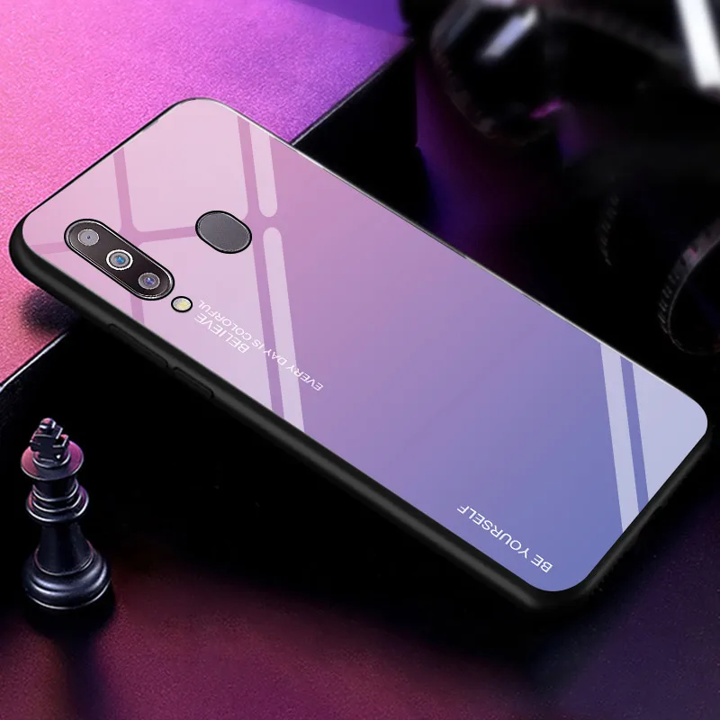 100 шт./лот градиент закаленное Стекло мягкая TPU рамки чехол для samsung Примечание 10 10PRO M30 A20 A10 A50 A70 A80 A90 A10E A10S