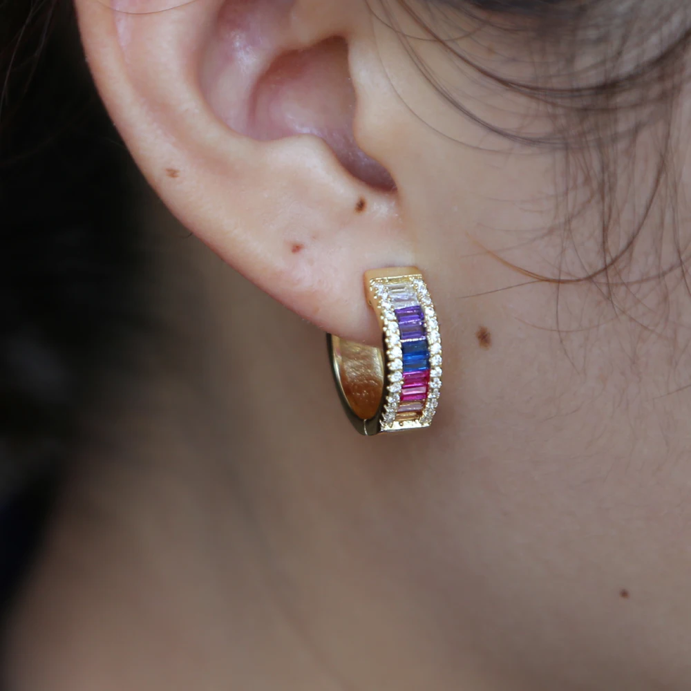 Серьги кольца цвета радуги с кубическим цирконием классические роскошные серьги