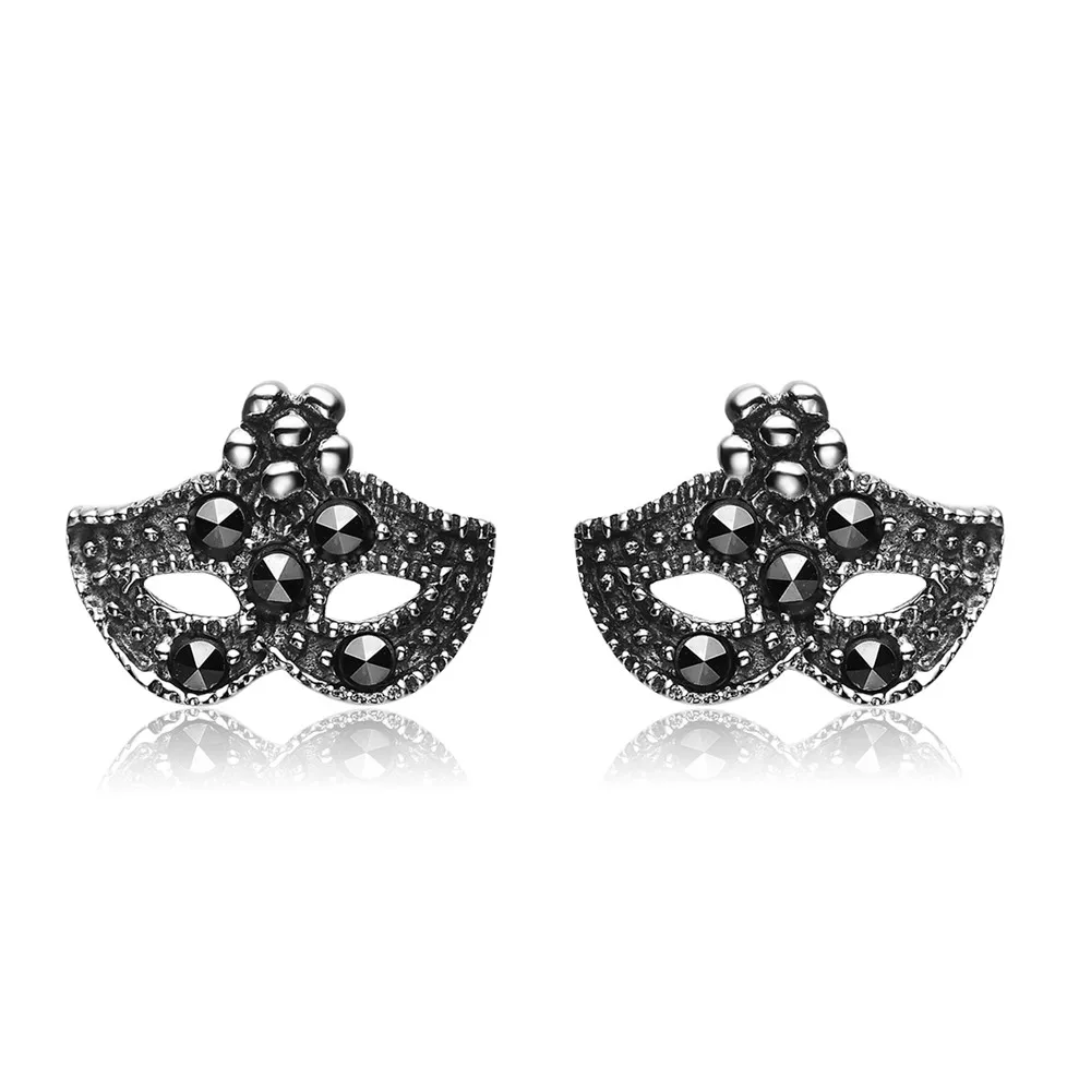 Aceworks Black Stone Earrings Authentic 925 Silver Stud Women Fashion Jewelry Mask Flip Flop Peacock Heart Shape ER1405 | Украшения и