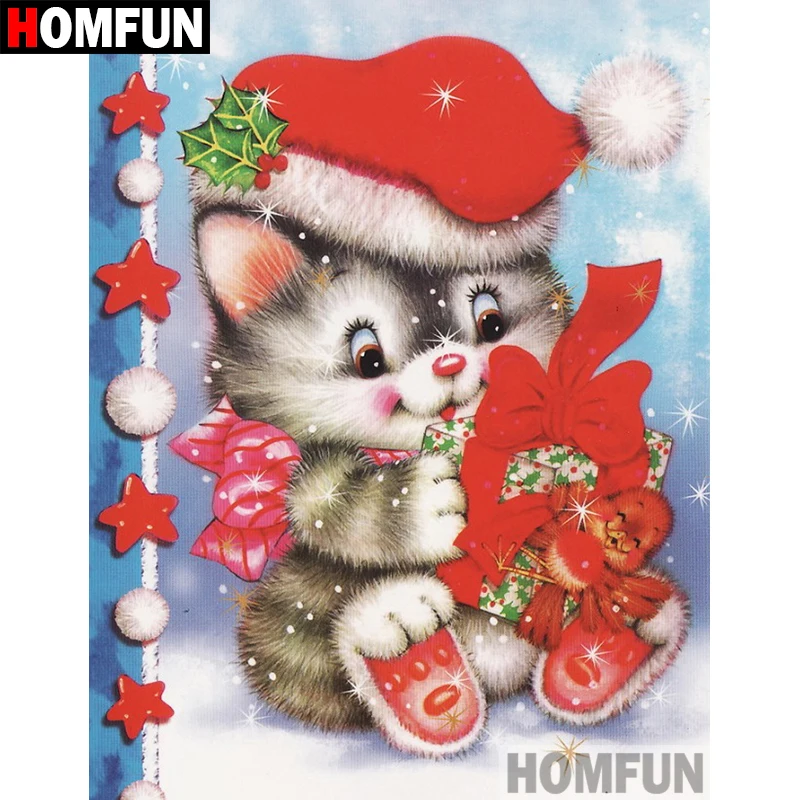 Алмазная живопись HOMFUN Рождественская кошка алмазная 5D Вышивка сделай сам