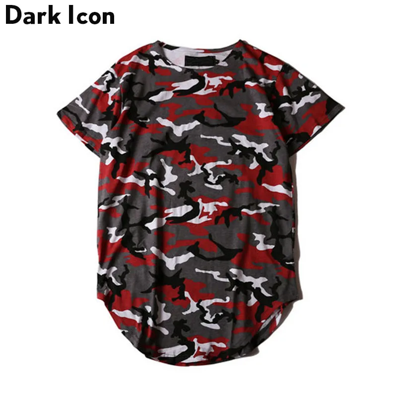 Мужская футболка с коротким рукавом DARK ICON красная камуфляжная удлиненная в стиле