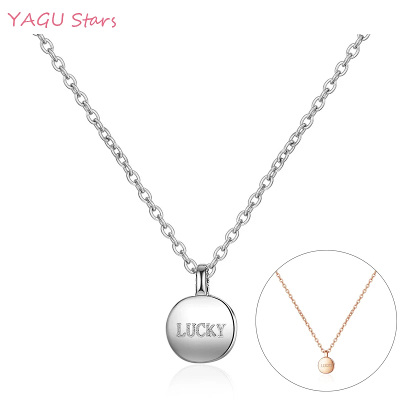 Simple Trendy 925 Sterling Silver Necklace LUCKY Choker Round Pendant Women Jewelry Valentine's Day Gift N005 | Украшения и