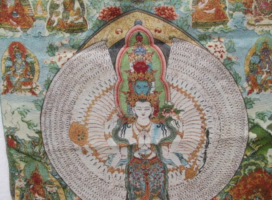 Золотая шелковая вышивка танка Гуаньинь Будда в Тибете и Непале | Дом сад