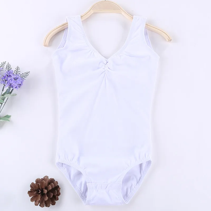 white bodysuit Майка с v-образным вырезом, трико для девушек, топ для балета, гимнастики, удобный хлопковый Детский костюм для танцев, возраст от 3 до 10 лет, justaucorps gymnastique fille - Цвет: white bodysuit