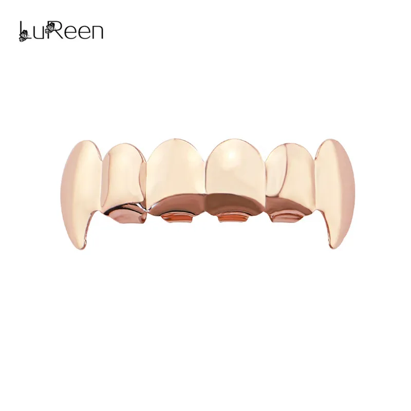 LuReen золотые зубы Grillz Топ& Botom зуб грили стоматологический Хэллоуин Клык вампир зубы шапки вечерние украшения для тела XHYT1076 - Окраска металла: rose gold top