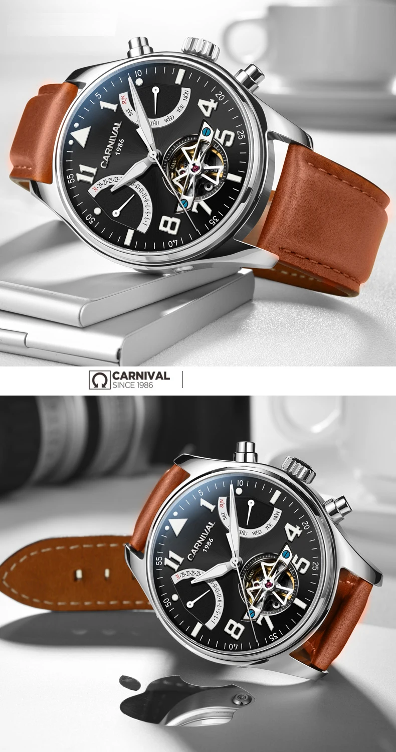 Карнавал сапфир relogio masculino TopBrand автоматические часы для мужчин Tourbillon механические водонепроницаемые часы модные кожаные роскошные