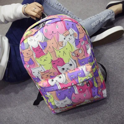 Холщовый Рюкзак с милой кошкой женский студенческий рюкзак опрятный стиль