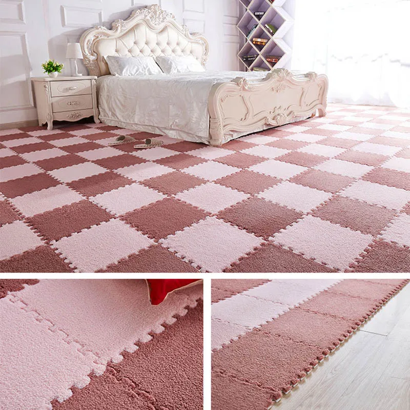 10Pcs/1Set 30*30*1cm EVA Plush Puzzle play mats Foam Shaggy Velvet Carpet Decorative Kids Room for Crawling Play Toys 9-Colors | Игрушки и