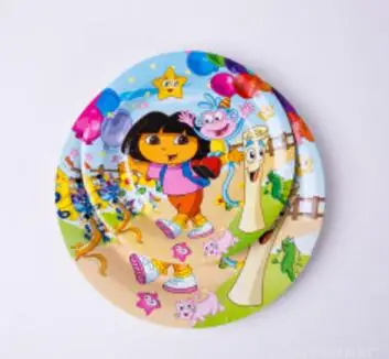 7 inch plate 6 pcs С рисунком из мультфильма «Даша-путешественница тема Дети День рождения поставки одноразовая посуда Бумага чашки тарелки салфетки Праздничная скатерть для будущей мамы Декор - Цвет: 7 inch plate 6 pcs