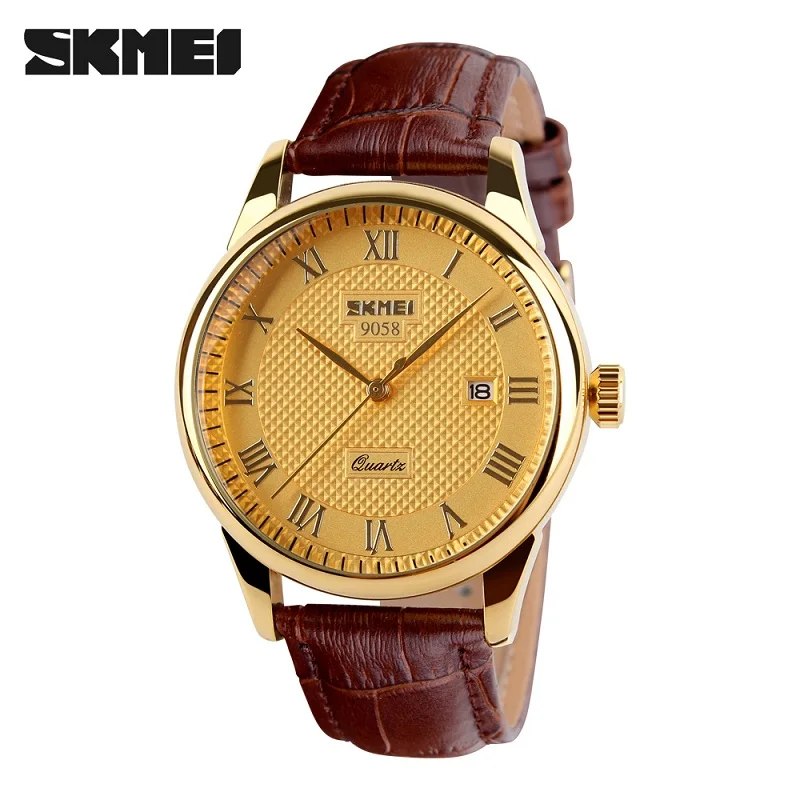 Gold Brown L SKMEI кварцевые часы для женщин, пар, мужчин, лучший бренд класса люкс, часы с датой времени, модные классические женские наручные часы, relogio feminino 9058 - Color: Gold Brown L