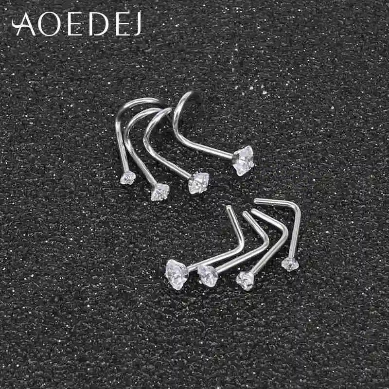 AOEDEJ 8 шт. 1 лот 20 г Круглый Нос Пирсинг Кольца для носа из нержавеющей стали 316L пирсинг для носа L форма пирсинг Nez