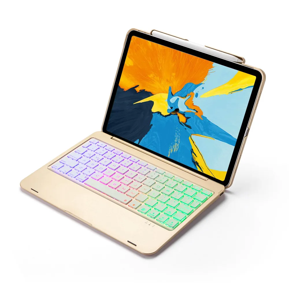 

Чехол со встроенным держателем для iPad Pro 11 2018, беспроводная подсветка, Bluetooth, русская/испанская/Иврит Клавиатура
