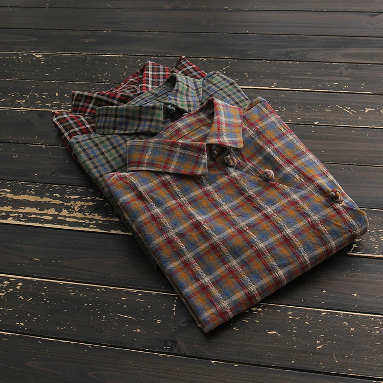 Vintage Mori Girl Plaid Tops 2019 Spring New Cotton Big Size Shirt Long Sleeve Female Korean Fashion Blouse YoYiKamomo |