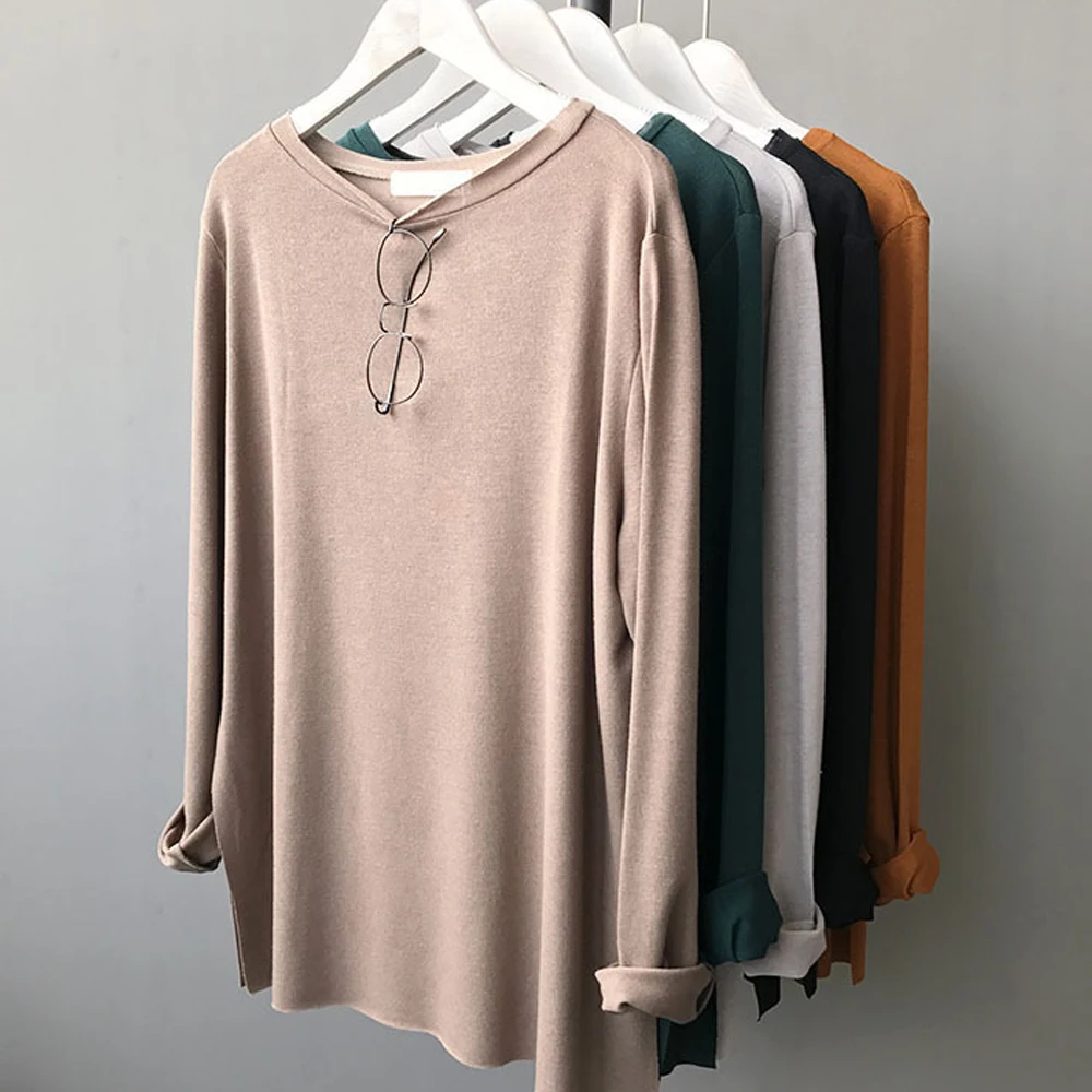 

2021 Early autumn new Thin Crew Neck Long sleeve knitwear loose Regular base shirt Essential Jumper Ribbed Sweaters New winter