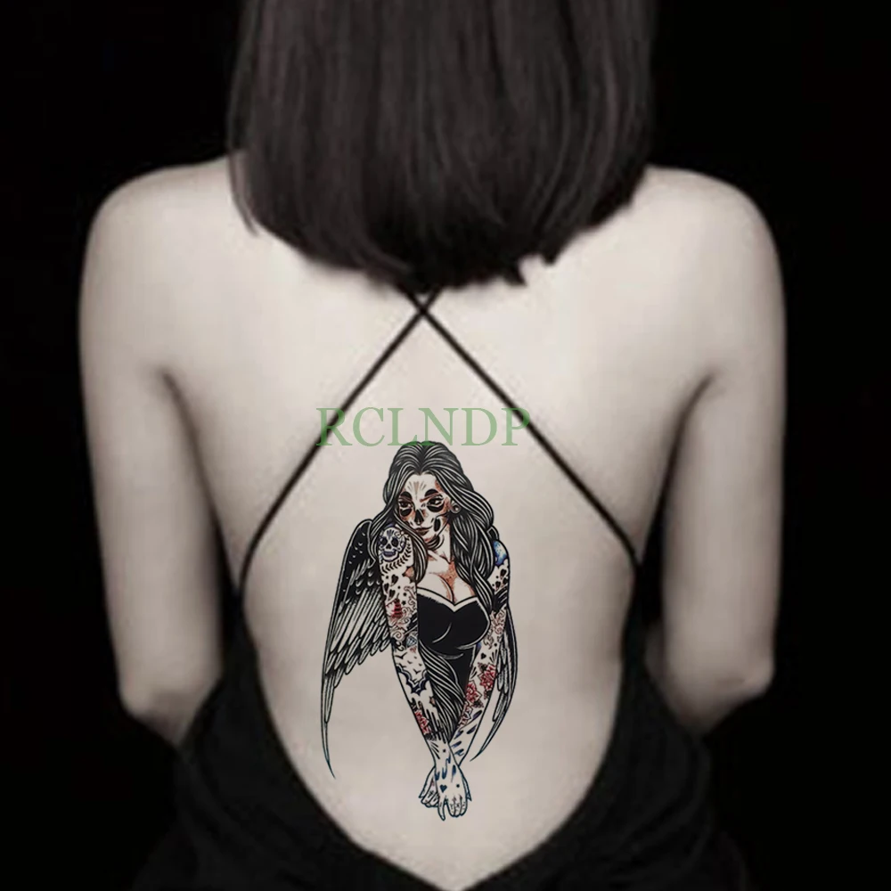 Водонепроницаемая временная татуировка голова черепа старые школьные крылья