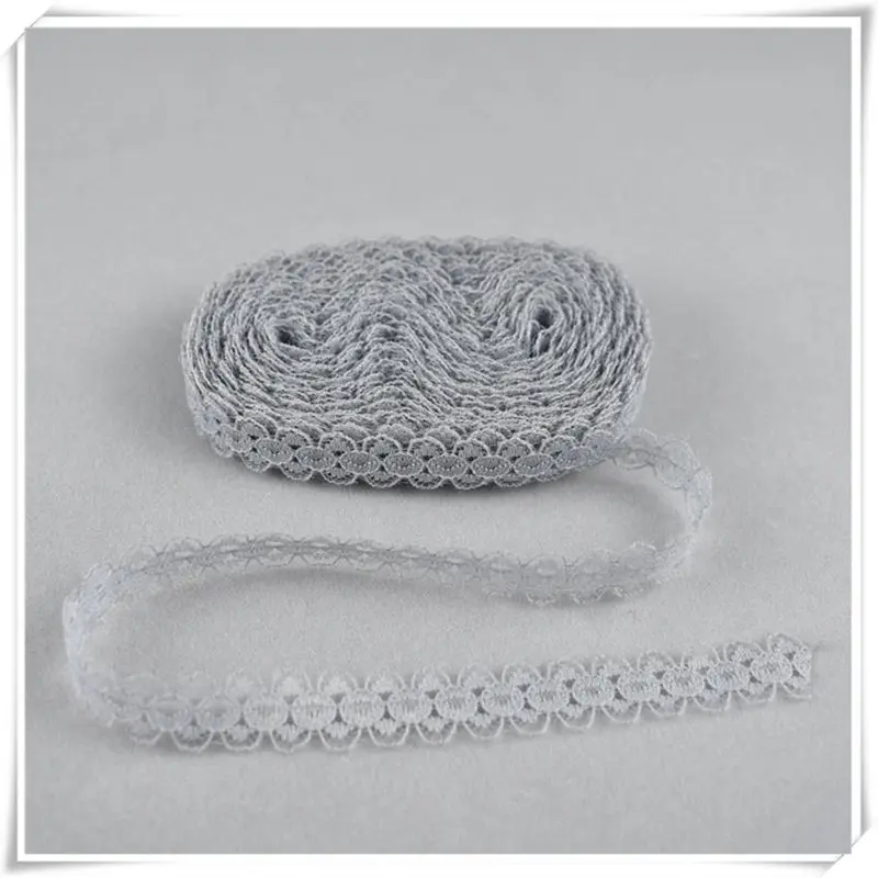 Silver Gray Красивое 10 ярдовое кружево, лента, тесьма, ширина 14 мм, африканская кружевная ткань, сделай сам, вышивка, сетка для шитья, украшения одежды, хлопковое кружево белого цвета - Цвет: Silver Gray