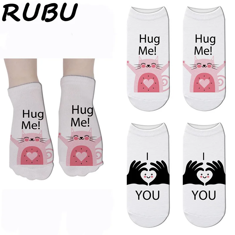 Забавные 3D носки RUBU 2019 Харадзюку женские хлопковые с принтом короткие унисекс