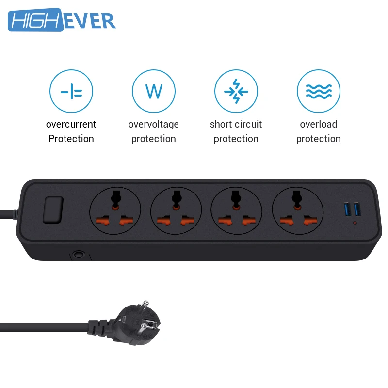 Highever Смарт USB Мощность удлинитель розетка ЕС стандарта 4) штепсельная переменного