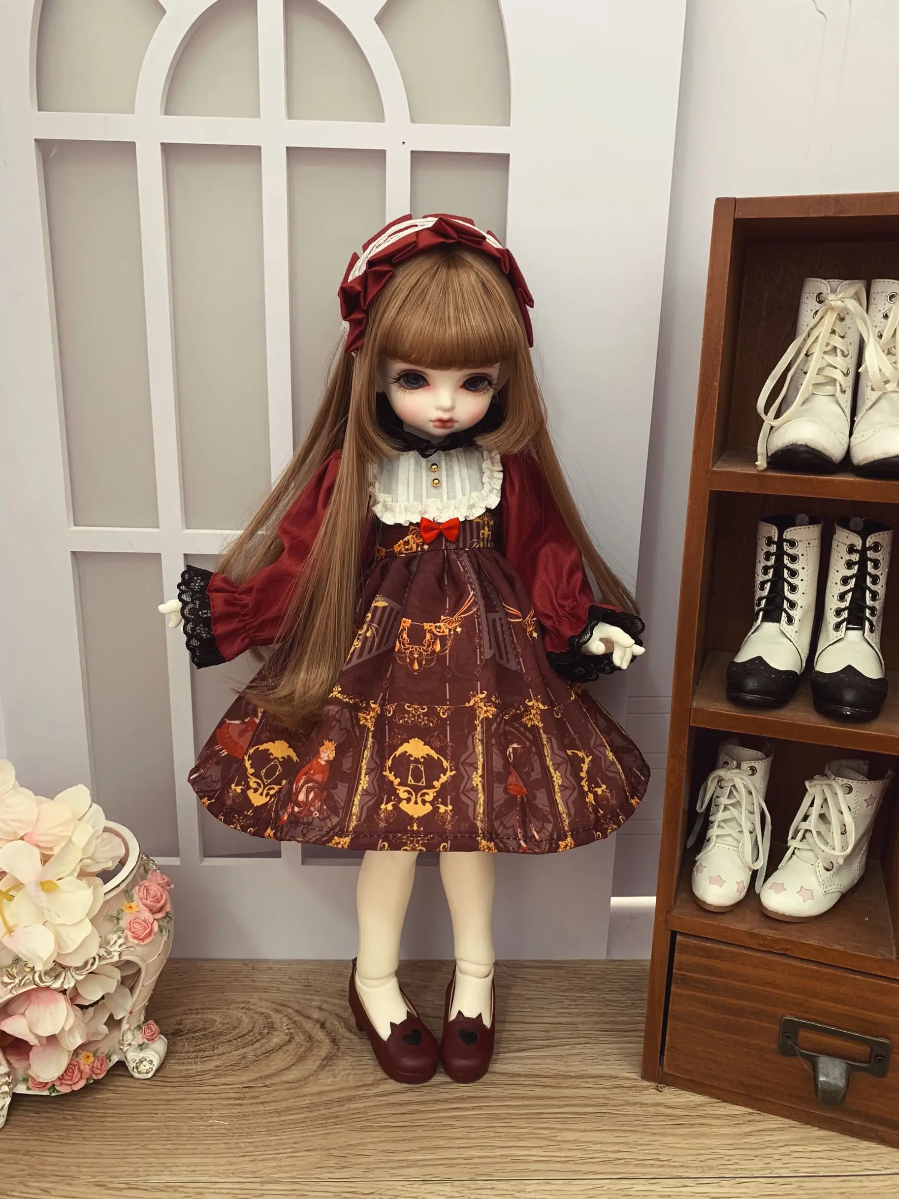 BJD одежда 1/6 1/4 Кукла платье с пузырчатыми рукавами для 1/6 1/4 BJD 1/6 Blyth кукла аксессуары BJD платье+ украшение для волос