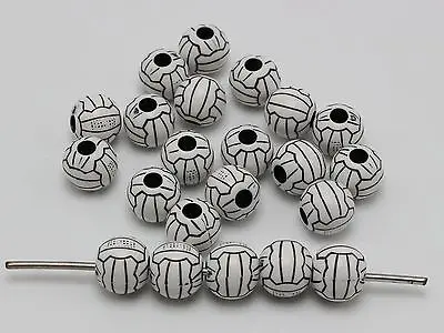 100 Black and White Acrylic Sports Volleyball Pattern Round Beads 12mm Jewelry | Украшения и аксессуары