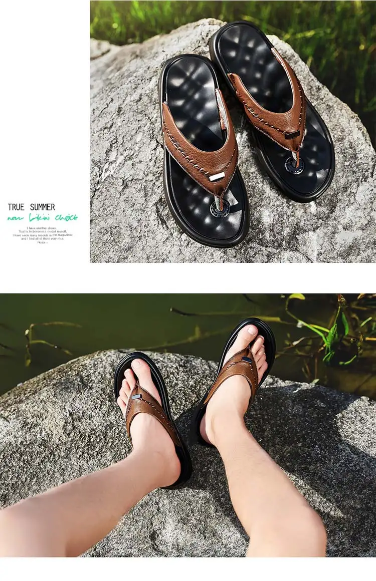 Мужские летние шлепанцы; мужские кожаные пляжные сандалии; нескользящие мужские шлепанцы; zapatos hombre; Повседневная обувь; большие размеры 11, 12, черный цвет