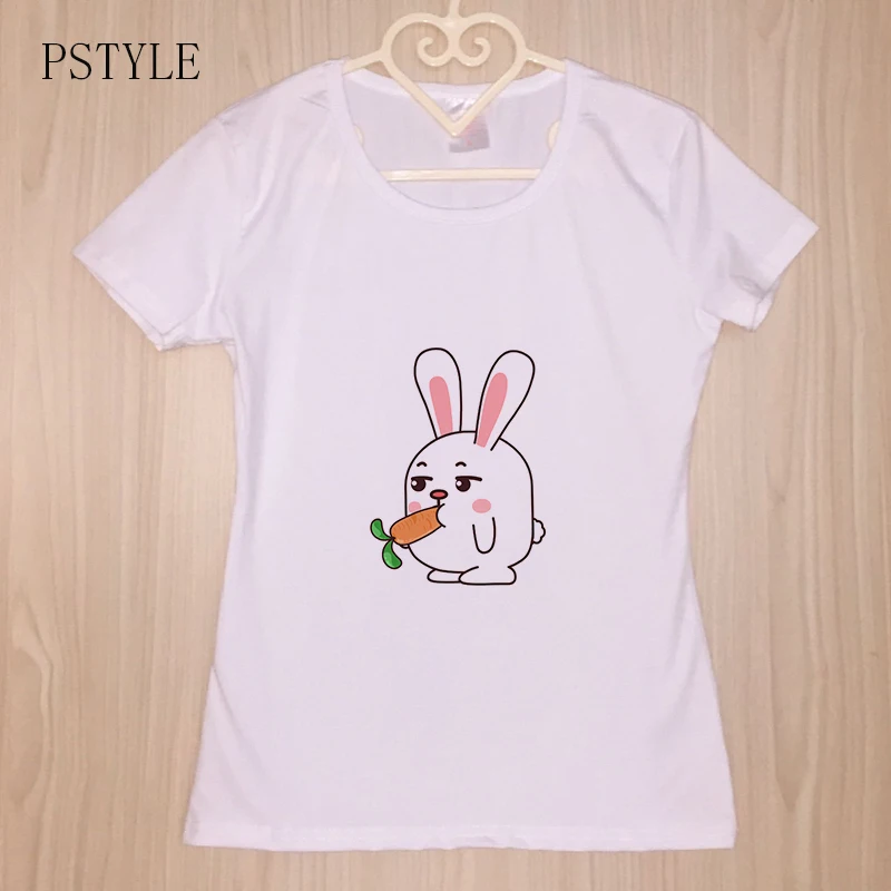 Летняя футболка для женщин Harajuku Kawaii Bunny Забавные футболки с рисунком короткий