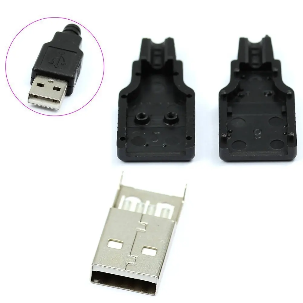 10 шт. Тип Мужской USB 4 контактный разъем с черной пластиковой крышкой |