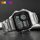 Часы наручные SKMEI мужские с хронографом, модные повседневные водонепроницаемые цифровые, с будильником, серебристые