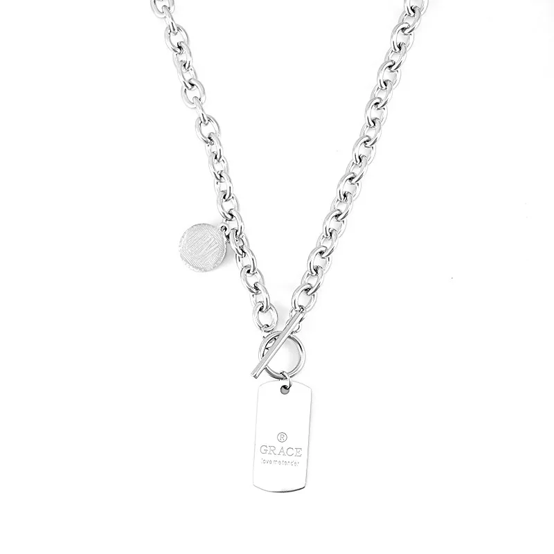 

Fashion street hip hop titanium steel necklace female clavicle chain metal mix letters stainless steel pendant hot sale