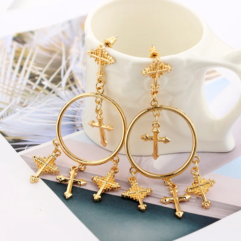 Новая мода несколько серьги с подвесками крестами Jewelry Винтаж золото цвет крест