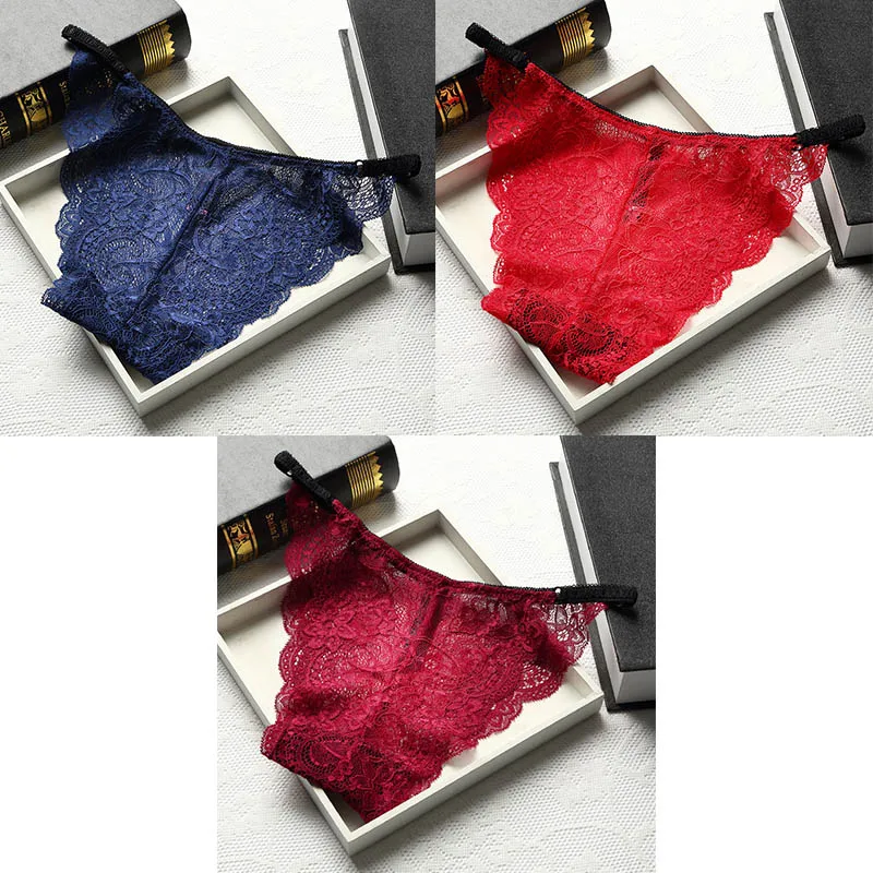 blue red wine 3 шт., сексуальные кружевные трусики, женское нижнее белье, дышащие женские трусики, прозрачные трусики, новое нижнее белье для женщин BANNIROU M-XL - Цвет: blue red wine