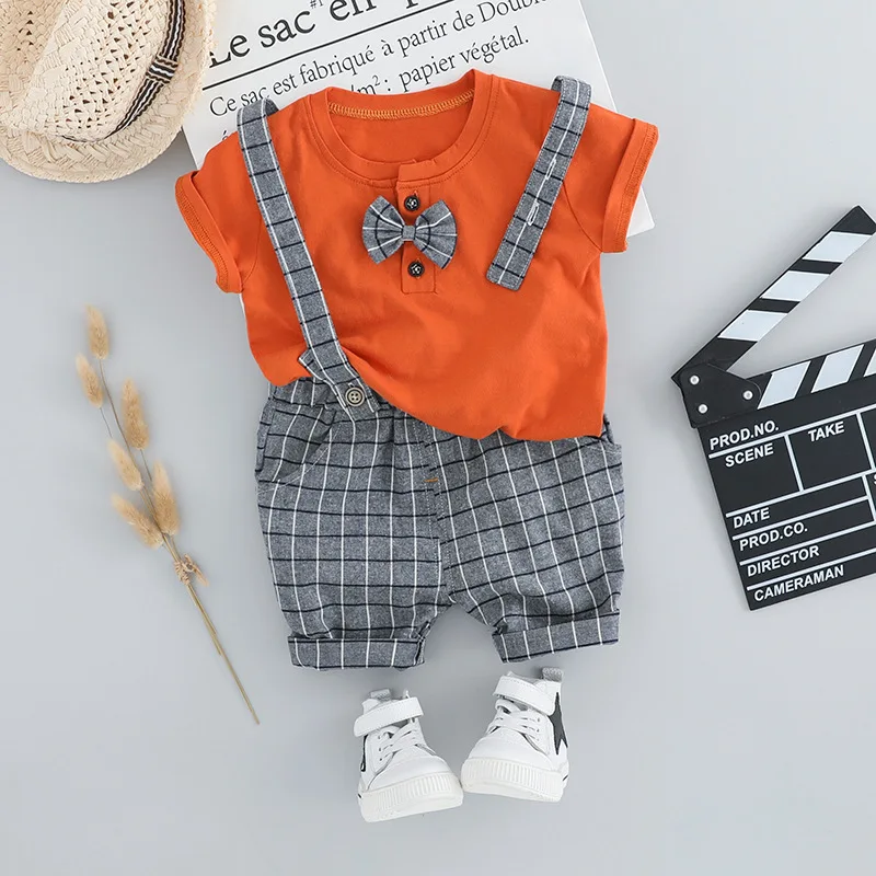 2019 Summer new children's clothes boy suit casual short sleeve + plaid shorts 2 pieces kids boys |