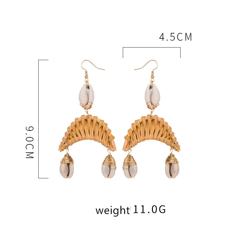 New Summer Beach Ocean Wind Half MoonWoven Rattan Earrings For Women Female Big Circle Bohemian Conch Jewelry | Украшения и