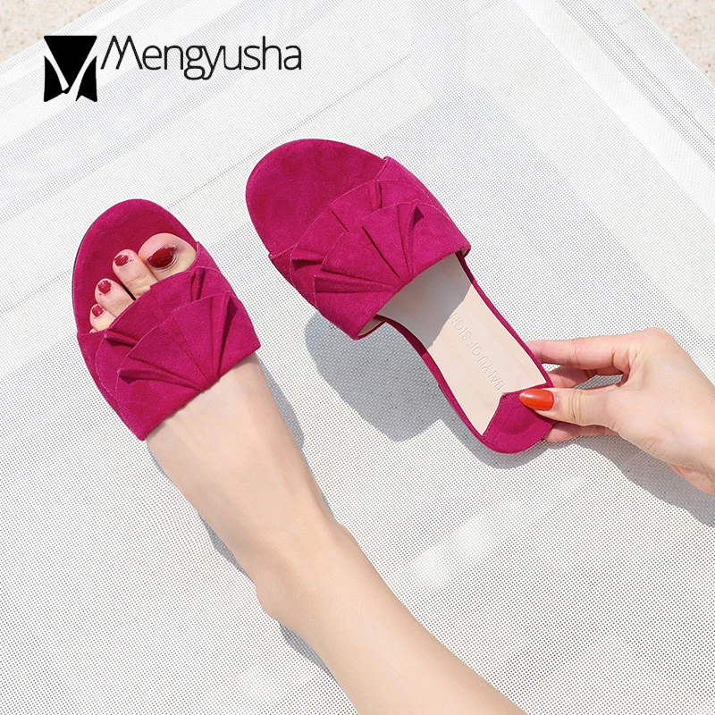 Брендовые дизайнерские тапочки с оборками женские шлепанцы на низком каблуке