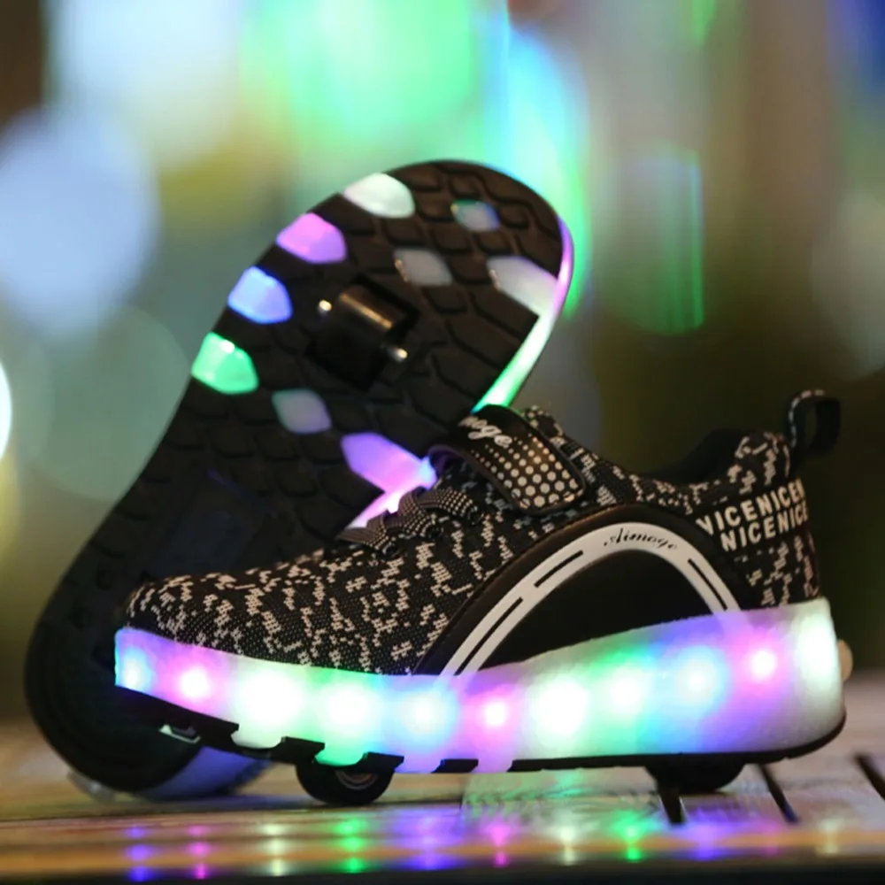 

Children LED Flashing Single Double Roller Skate Dance Shoes Flashing Sport Shoes Automatic Luminous Sneakers